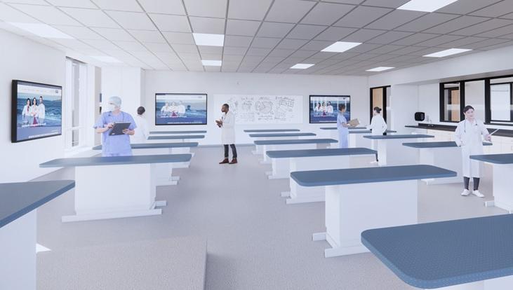 A rendering of a 医疗 learning room in the upcoming COM building